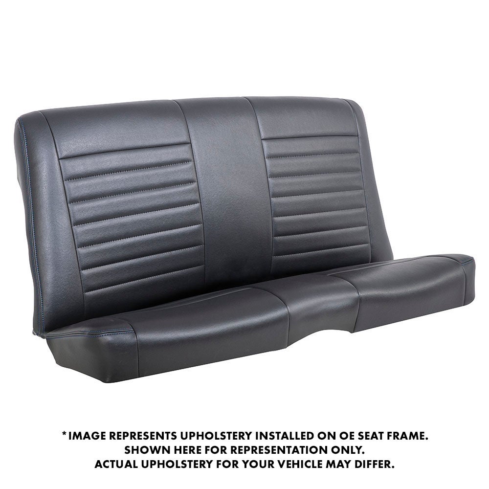 TMI Cruiser Rear Seat Upholstery Madrid Grain Black Vinyl Blue Stitch 1964-65 Chevelle Coupe 46-8280