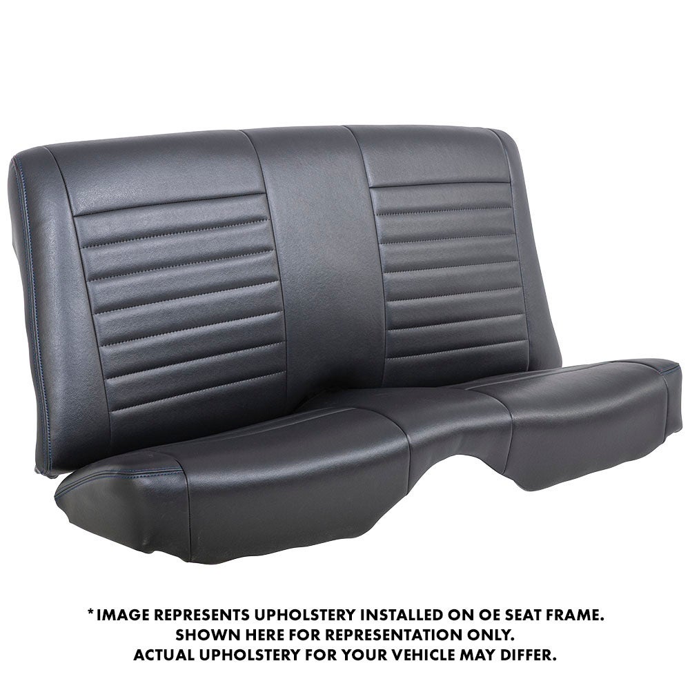 TMI Cruiser Rear Seat Upholstery Madrid Grain Black Vinyl Blue Stitch 1970-81 Camaro Coupe 46-80810-