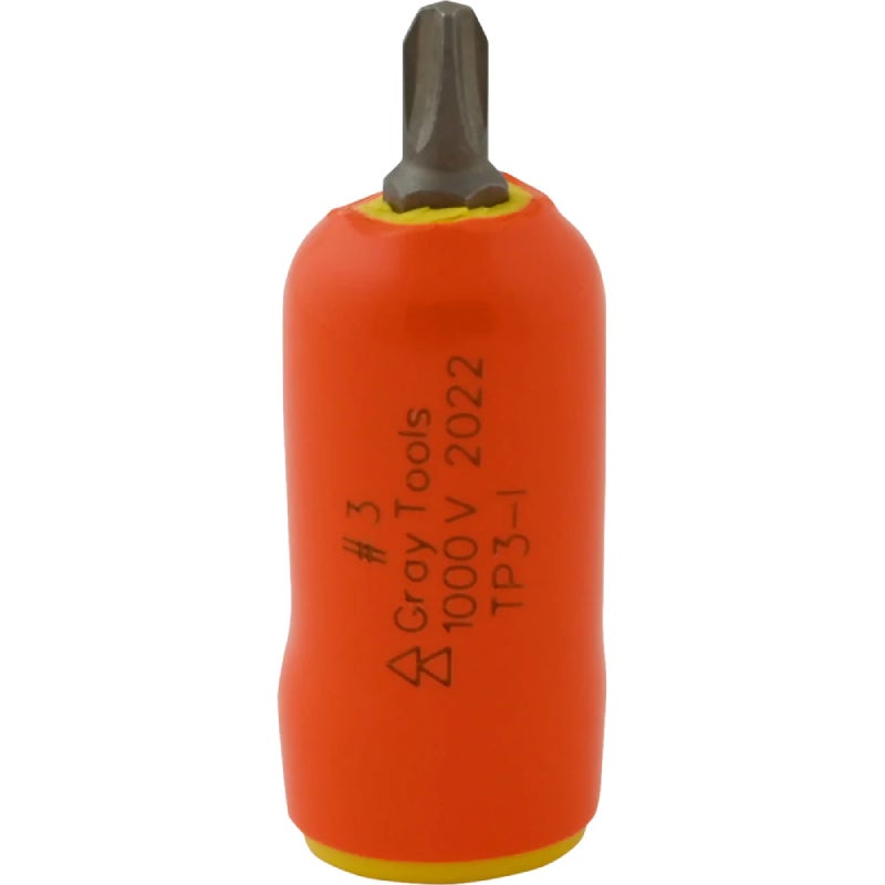 Gray Tools No. 3 X 3/8in. Drive Standard Length Phillips Head 1000V Insulated Socket TP3-I