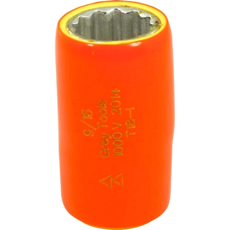 Gray Tools 9/16in. X 3/8in. Drive 12 Point Standard Length Socket 1000V Insulated T18-I