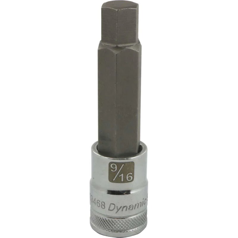 Dynamic Tools 1/2in. Drive SAE Hex Head 9/16in. Long Bit Chrome Finish Socket D013468