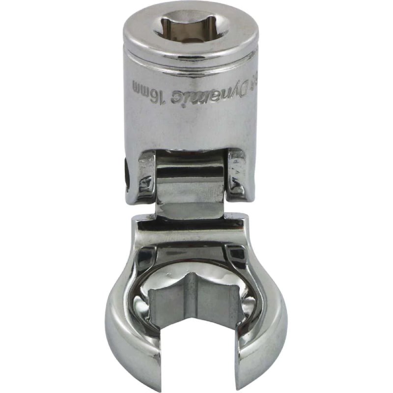Dynamic Tools 3/8in. Drive Metric 16mm Flex Head Crow Foot Flare Nut Socket Chrome Finish D008766
