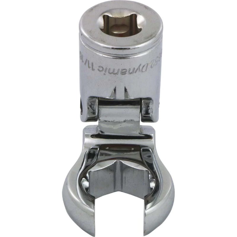 Dynamic Tools 3/8in. Drive SAE 11/16in. Flex Head Crow Foot Flare Nut Socket Chrome Finish D008652