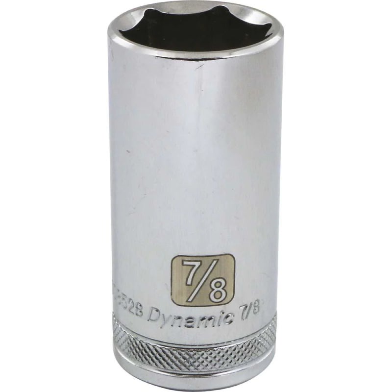 Dynamic Tools 3/8in. Drive 6 Point SAE 7/8in. Deep Length Chrome Finish Socket D008528