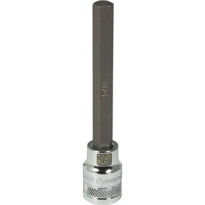 Dynamic Tools 3/8in. Drive SAE Hex Head 5/16in. Long Bit Chrome Finish Socket D006460