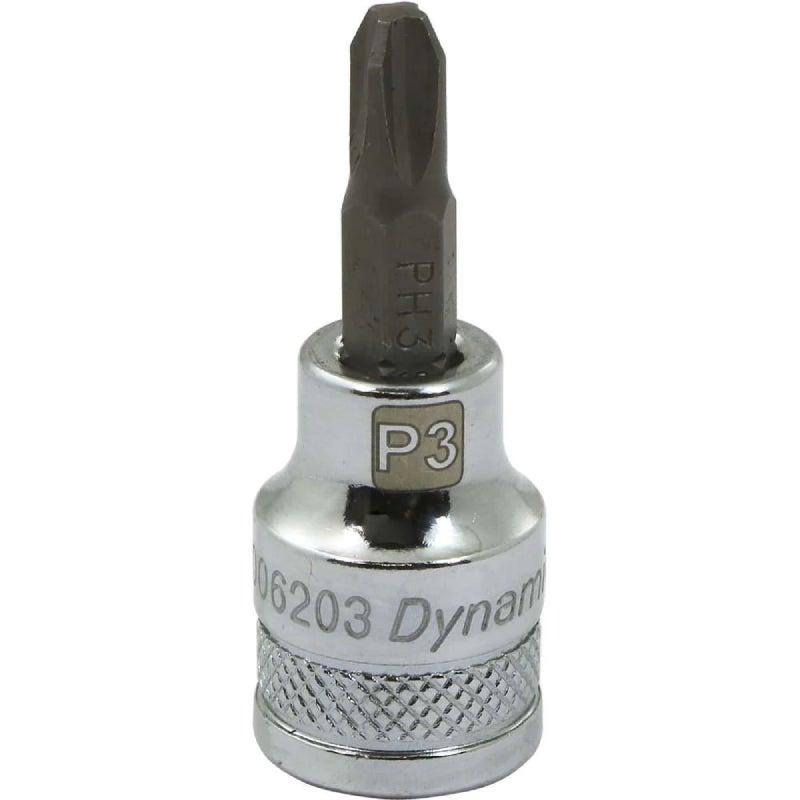Dynamic Tools 3/8in. Drive Phillips Head Ph#3 Bit Standard Length Chrome Finish Socket D006203