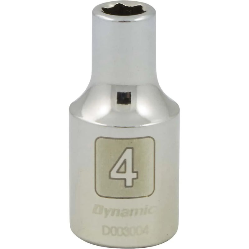 Dynamic Tools 1/4in. Drive 6 Point Metric 4mm Standard Length Chrome Finish Socket D003004