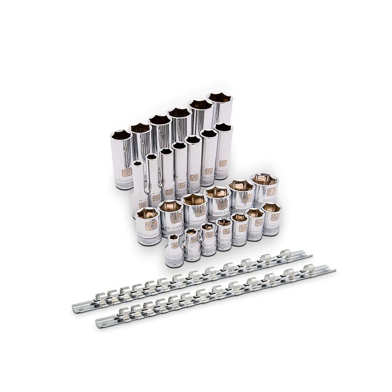 Dynamic Tools 3/8in Drive 26 Piece 6 Point Mirror Chrome Regular & Deep SAE Set D106007