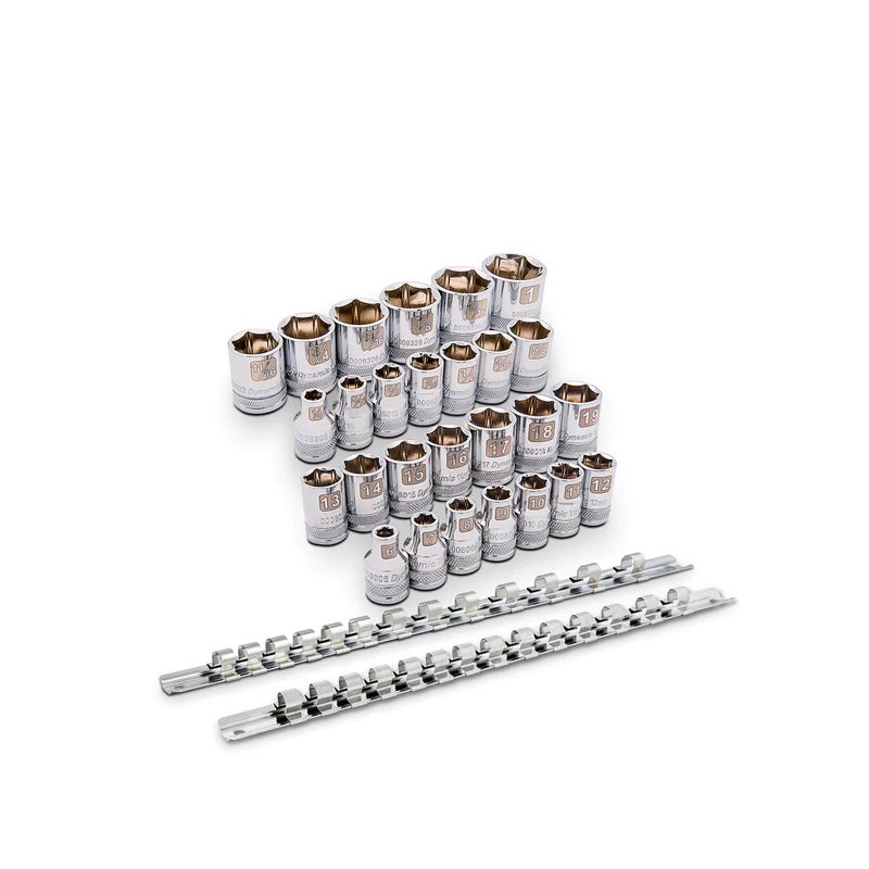 Dynamic Tools 3/8in Drive 27 Piece 6 Point Mirror Chrome Regular SAE & Metric Set D106005