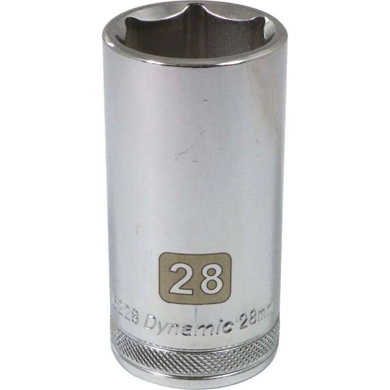 Dynamic Tools 1/2in Drive 6 Point Metric, 28mm Deep Length, Chrome Finish Socket D016228