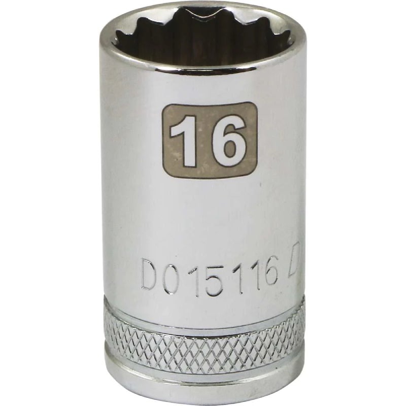 Dynamic Tools 1/2in Drive 12 Point Metric, 16mm Standard Length, Chrome Finish Socket D015116
