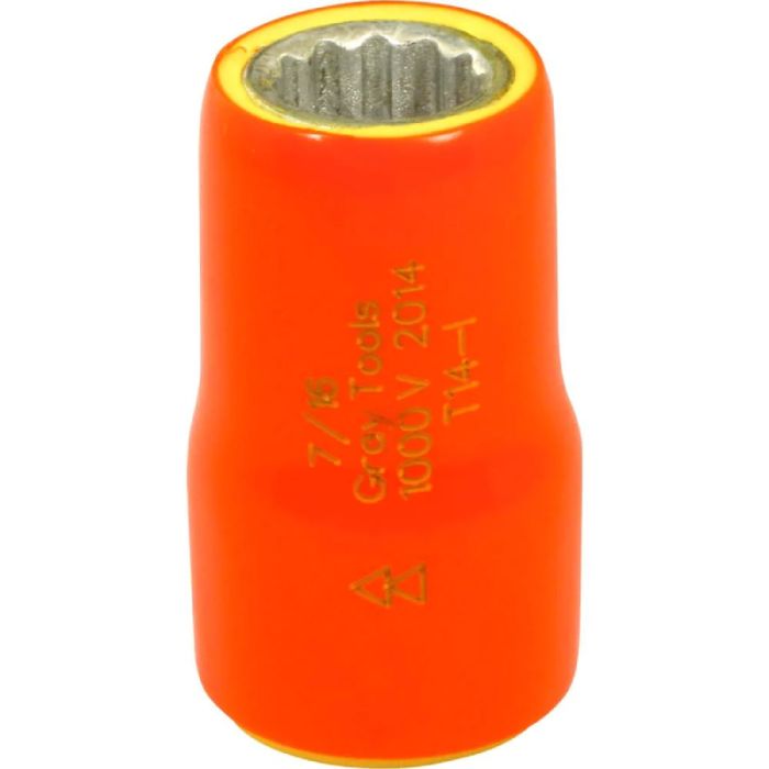 Gray Tools 7/16in. X 3/8in. Drive 12 Point Standard Length Socket 1000V Insulated T14-I