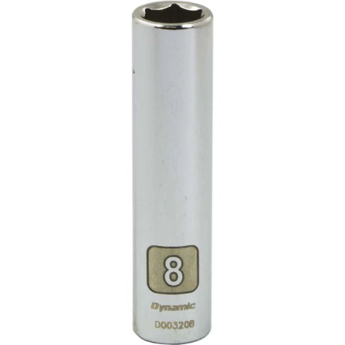 Dynamic Tools 1/4in. Drive 6 Point Metric 8mm Deep Length Chrome Finish Socket D003208