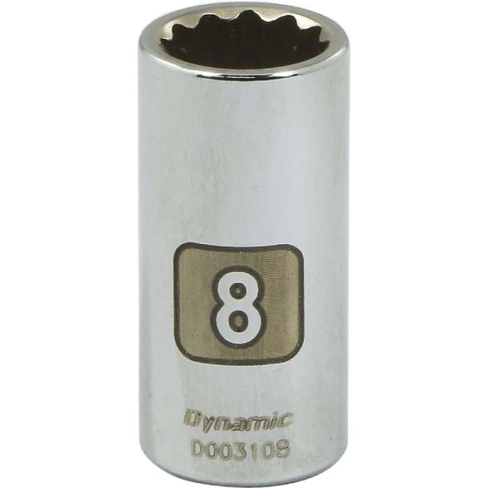 Dynamic Tools 1/4in. Drive 12 Point Metric 8mm Standard Length Chrome Finish Socket D003108
