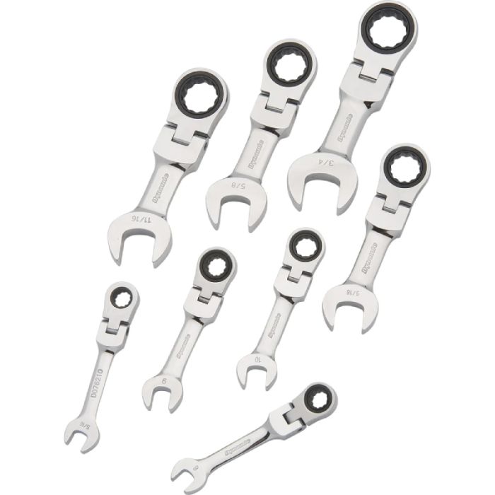 Dynamic Tools 8 Piece SAE Stubby Flex Head, Combination Ratcheting Wrench Set, 5/16in - 3/4in D07660