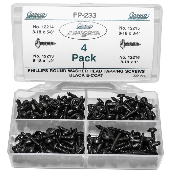 Auveco Phillips Round Black Screws 220 Pieces  FP-233