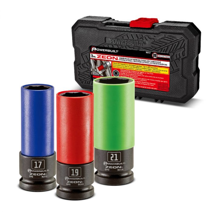 Powerbuilt 3 Piece Zeon SAE Lug Nut Socket Set for Damaged Lug Nuts 240097