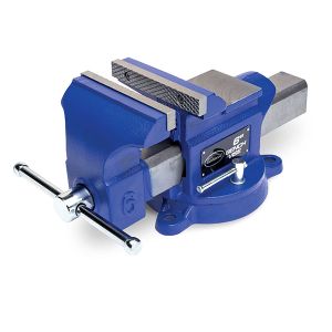 Eastwood 8 in Bench Vise Iron Heavy Duty Clamp Milling Metalworking Table Top Clamp Press Locking Swivel With Blue Cast