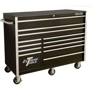 Extreme Tools RX Series 55in. W x 25in. D 12-Drawer Roller Cabinet  150 lb. Slides  Black w Chrome D