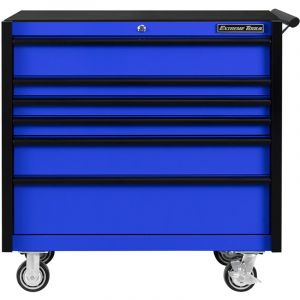 Extreme Tools DX Series 41in W X 25in D 6 Drawer Roller Cabinet  100 lbs Slides  Blue with Black Dra