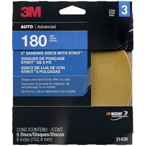 3M 6IN Sanding Discs with Stikit 180 Grit 5 pack