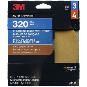 3M 6IN Sanding Discs with Stikit 320 Grit 5 pack