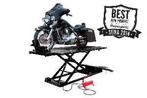 Titan Lifts Motorcycle Lift - Black - Diamond Plate Table - Ramp - Front & Side Extensions - 1500 lb. Capacity HDML-1500XLT-BK