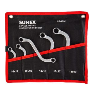 Sunex 5 Pc. Metric Full Polish S-Style Box Wrench Set 9940M