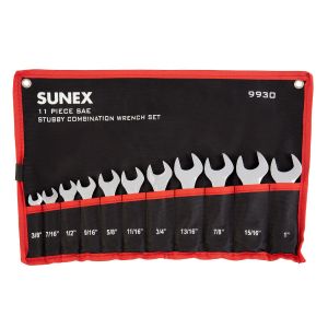 Sunex 11 Pc. SAE Stubby Full Polish Combination Wrench Set 9930