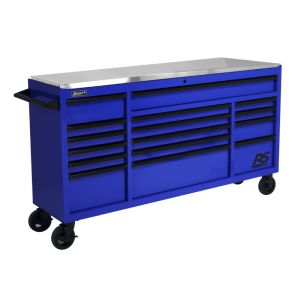 Homak  72” RS Pro 16-Drawer Roller Cabinet with Stainless Top Blue BL04072164