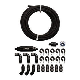 FiTech Ptfe, Stainless Steel Hose Kit, Black Covering, 40Ft W/ 10 Micron Filter & Check Valve