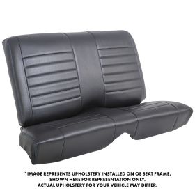 TMI Cruiser Rear Seat Upholstery Madrid Grain Black Vinyl Blue Stitch 1964-69 Mustang Coupe 46-70800