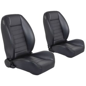 TMI Cruiser Low Back Bucket Seats Madrid Grain Black Vinyl White Stitch 47-9251-2295-WS