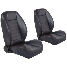 TMI Cruiser Low Back Bucket Seats Madrid Grain Black Vinyl Red Stitch 47-9251-2295-RS