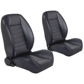 TMI Cruiser Low Back Bucket Seats Madrid Grain Black Vinyl Blue Stitch 47-9251-2295-BS