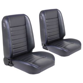 TMI Cruiser Classic Bucket Seats Madrid Grain Black Vinyl Blue Stitch 47-9250-2295-BS