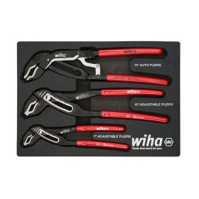 Wiha 3 Piece Classic Grip V-Jaw Tongue and Groove Pliers Tray Set 34690