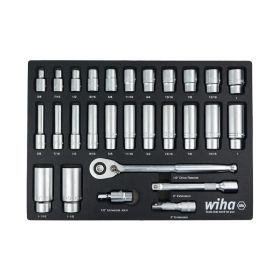 Wiha 28 Piece 1/2in. Drive Professional Standard and Deep Socket Tray Set - SAE 33896