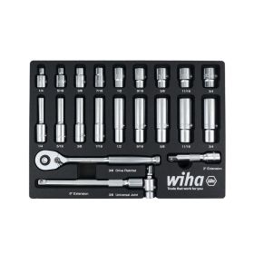 Wiha 22 Piece 3/8in. Drive Professional Standard and Deep Socket Tray Set - SAE 33796