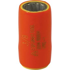 Gray Tools 3/8in. X 1/4in. Drive 12 Point Standard Length Socket 1000V Insulated V112-I