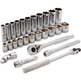 Dynamic Tools 3/8in. Drive 27 Piece 6 Point Standard/Deep SAE Socket Set 3/8in. - 1in. D010009