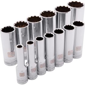Dynamic Tools 3/8in. Drive 13 Piece 12 Point Deep SAE Socket Set 1/4in. - 1in. D010003
