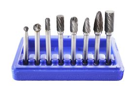 Astro Pneumatic 8pc. Double Cut Carbide Rotary Burr Set 1/4 Inch Shank in Blow Molded Case 2181