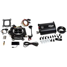 FiTech Go EFI 4 Barrel Kit - 600HP - Black Finish - w/ Force Fuel System 35202