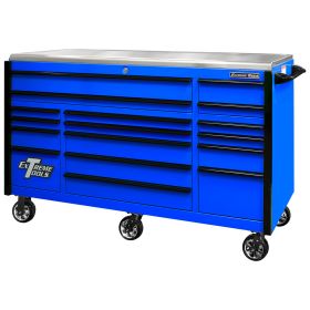 Extreme Tools EXQ Series 72 In.W x 30 In.D Professional Triple Bank Roller Cabinet Blue EX7217RCQBLB