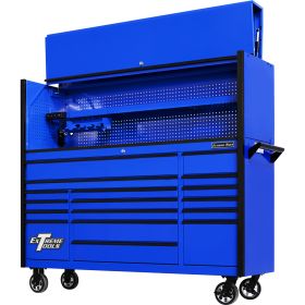 Extreme Tools DX Series 72 In. Professional Hutch and Roller Cabinet Combo Blue DX7218HRUK