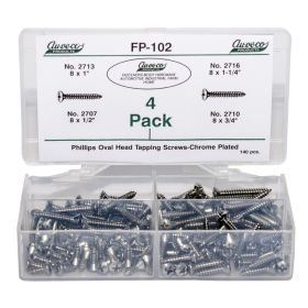 Auveco Phillips Oval HD Tap Screws Chrome 140 Pieces FP-102