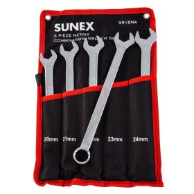 Sunex 5 Pc. Metric Full Polish V-Groove Combination Wrench Set 9918MA