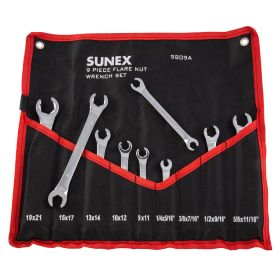 Sunex 9 Pc. Full Polish SAE & Metric Flare Nut Wrench Set 9809A