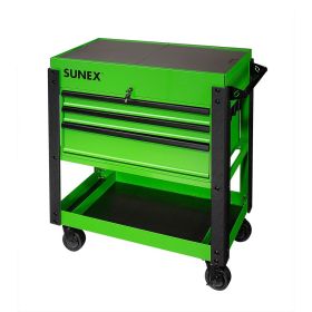 Sunex 3 DRAWER SLIDE TOP UTILITY CART W/POWER STRIP- LIME GREEN 8035XTLG